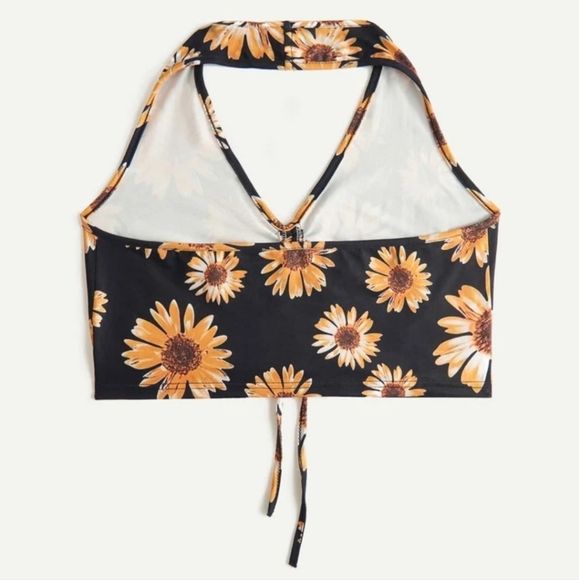 Sunflower Print Drawstring Halter Top NWT - Picture 2 of 5